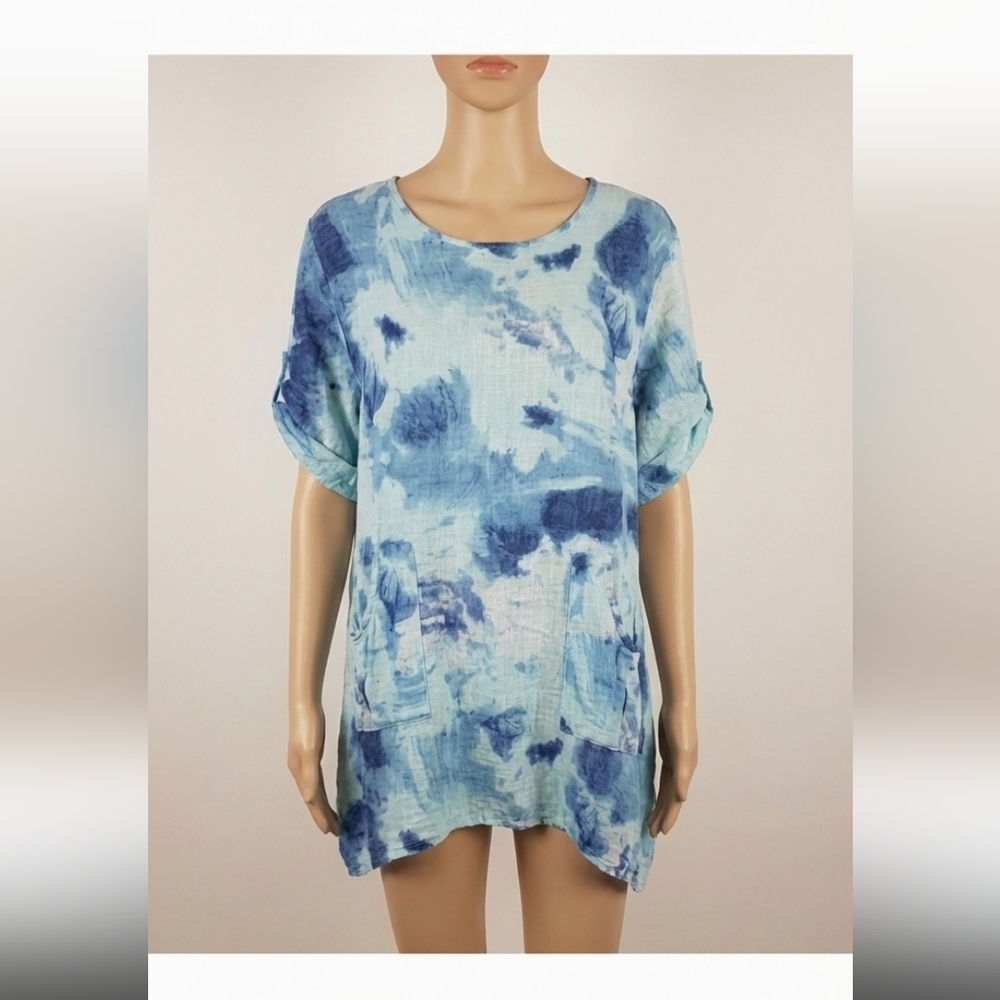 Cherishh Blue Oversized Tunic with Short Sleeves